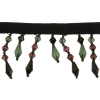 Plum, Green and Black Beaded Stretch Fringe Trim - 1.875" - Detail | Mood Fabrics
