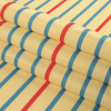 Sara Campbell Cream, Blue and Red Striped Polyester Woven - Folded | Mood Fabrics