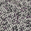 Black Flocked Polka Dots on Dark Gray and Purple Leaves and Dots Stretch Cotton Shirting - Detail | Mood Fabrics