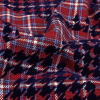 Navy, Red and White Negative Space Florals in Flocked Houndstooth on Plaid Rustic Cotton and Polyester Woven - Detail | Mood Fabrics