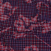 Navy, Red and White Negative Space Florals in Flocked Houndstooth on Plaid Rustic Cotton and Polyester Woven | Mood Fabrics