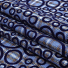Powder Blue, White and Navy Flocked Circles on Plaid Rustic Cotton and Polyester Woven - Folded | Mood Fabrics