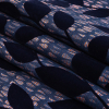 Navy Flocked Leafy Vines on Lilac, Orange and Blue Striped Teardrops Cotton and Polyester Jacquard - Folded | Mood Fabrics