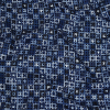 Navy Flocked Polka Dots on White, Twilight Blue and Maritime Blue Squares Stretch Cotton Twill | Mood Fabrics