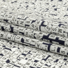 Navy Blazer, Vulcan and Snow White Word Game Tiles Stretch Cotton Shirting - Folded | Mood Fabrics