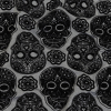 Black Flocked Decorated Skulls on Gray and Black Diamond Cotton Dobby | Mood Fabrics