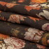 Red, Orange and Dark Brown Bouquets Lightweight Linen Woven - Folded | Mood Fabrics