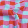 Red Orange and Aqua Checks UV Protective Compression Swimwear Tricot with Aloe Vera Microcapsules - Detail | Mood Fabrics