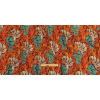 Orange and Turquoise Art Nouveau Leaves UV Protective Compression Swimwear Tricot with Aloe Vera Microcapsules - Full | Mood Fabrics