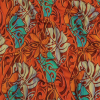 Orange and Turquoise Art Nouveau Leaves UV Protective Compression Swimwear Tricot with Aloe Vera Microcapsules | Mood Fabrics