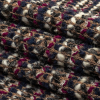 Tan, Navy and Fuchsia Striped Boucle Chunky Wool Sweater Knit - Folded | Mood Fabrics