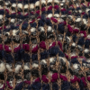Tan, Navy and Fuchsia Striped Boucle Chunky Wool Sweater Knit - Detail | Mood Fabrics