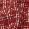 Red and White Plaid Polyester and Wool Tweed - Detail | Mood Fabrics