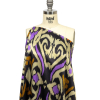 Italian Black, Purple and Orange Ikat Spots Silk Charmeuse - Spiral | Mood Fabrics