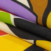 Italian Lime, Goldenrod and Red Geometric Floral Silk Charmeuse - Folded | Mood Fabrics