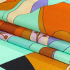 Italian Brown, Orange and Seafoam Leafy Abstract Silk Charmeuse - Folded | Mood Fabrics