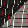 Balenciaga Italian Star White, Red and Black Checked and Striped Double Face Fluid Viscose Crepe Back Twill | Mood Fabrics