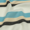 Black, Blue and Cream Striped Polyester and Rayon Waffle Knit - Detail | Mood Fabrics