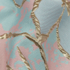 Metallic Gold, Pink and Sky Blue Mottled Floral Outlines Luxury Brocade - Detail | Mood Fabrics