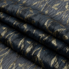 Metallic Gold and Steel Leafy Stems Luxury Plisse Brocade with Scalloped Edges - Folded | Mood Fabrics