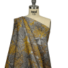 Metallic Silver, Black and Golden Yellow Rose Garden Linework Luxury Brocade - Spiral | Mood Fabrics