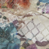 Cream and Multicolor Garden Lattice Printed Lattice Net with Eyelash Fringe and Clear Baby Sequins - Detail | Mood Fabrics