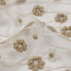 Luxury 3D Taupe and White Flowers and Geometric Stems Puffy Glitter Tulle - Detail | Mood Fabrics