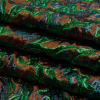 Metallic Green, Navy and Pumpkin Smoky Swirls Luxury Brocade - Folded | Mood Fabrics