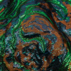 Metallic Green, Navy and Pumpkin Smoky Swirls Luxury Brocade - Detail | Mood Fabrics