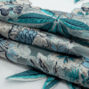 Metallic Silver, Blue and Beige Floral Luxury Burnout Brocade - Folded | Mood Fabrics