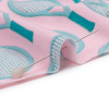 Pink and Teal Tennis Rackets Stretch Polyester ITY Knit - Detail | Mood Fabrics