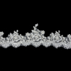 White and Metallic Silver Floral and Fringed Scallops Corded Bridal Lace Trim with Faux Pearl Beads - 3.5" | Mood Fabrics