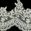 Off White and Metallic Silver Floral and Scalloped Edge Corded Bridal Lace Trim with Sequins and Faux Pearl Beads - 3.5" - Detail | Mood Fabrics