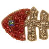 Red and Gold Skeletal Fish Rhinestones and Glass Beaded Applique - 1.5" x 4.125" - Detail | Mood Fabrics