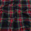 Black, Red and Blue Plaid Brushed Stretch Recycled Polyester Sweater Knit | Mood Fabrics