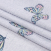 Heathered Gray, Pink and Blue Butterflies Recycled Polyester Interlock Knit - Folded | Mood Fabrics