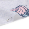 Heathered Gray, Pink and Blue Butterflies Recycled Polyester Interlock Knit - Detail | Mood Fabrics