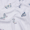 Heathered Gray, Pink and Blue Butterflies Recycled Polyester Interlock Knit | Mood Fabrics