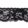 Famous NYC Designer Black Flowers and Swirls Scalloped Stretch Re-Embroidered Lace Trim - 1.375" - Detail | Mood Fabrics