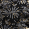 Trina Turk Gold, Black and Charcoal Metallic Floral Crinkled Polyester Brocade | Mood Fabrics