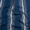 White on Navy Striped Basketweave Cotton Canvas | Mood Fabrics