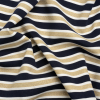 Oscar De La Renta Navy, White and Metallic Gold Striped Stretch Interlock Knit | Mood Fabrics