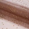 Famous Australian Designer Chocolate and Gold Glitter Spotted Polyester Tulle - Folded | Mood Fabrics