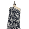 Indigo and White Elephants and Flowers Chainstitch Embroidered Lightweight Cotton Denim - Spiral | Mood Fabrics