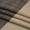 Beige, Tan and Black Glen Check Wool Blend Double Cloth Coating with Metallic Accents - Folded | Mood Fabrics