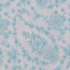 White/Aqua Paisley Stretch Cotton Poplin - Detail | Mood Fabrics