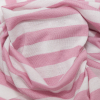 Pressed Rosebloom and Bright White Bengal Striped Polyester Jersey - Detail | Mood Fabrics