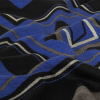 Black, Blue, and Gray Geometric Border Print Stretch Rayon Jersey - Detail | Mood Fabrics