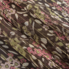 Pink/Green/Brown Floral Printed Crinkled Silk Chiffon w/ Metallic Gold Stripes - Folded | Mood Fabrics